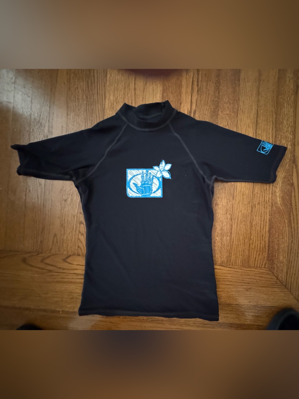 Body Glove Black Short-Sleeve Swim Top with Blue Graphic